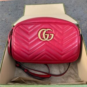 Gucci Red Chevron Crossbody Bag with Gold Logo